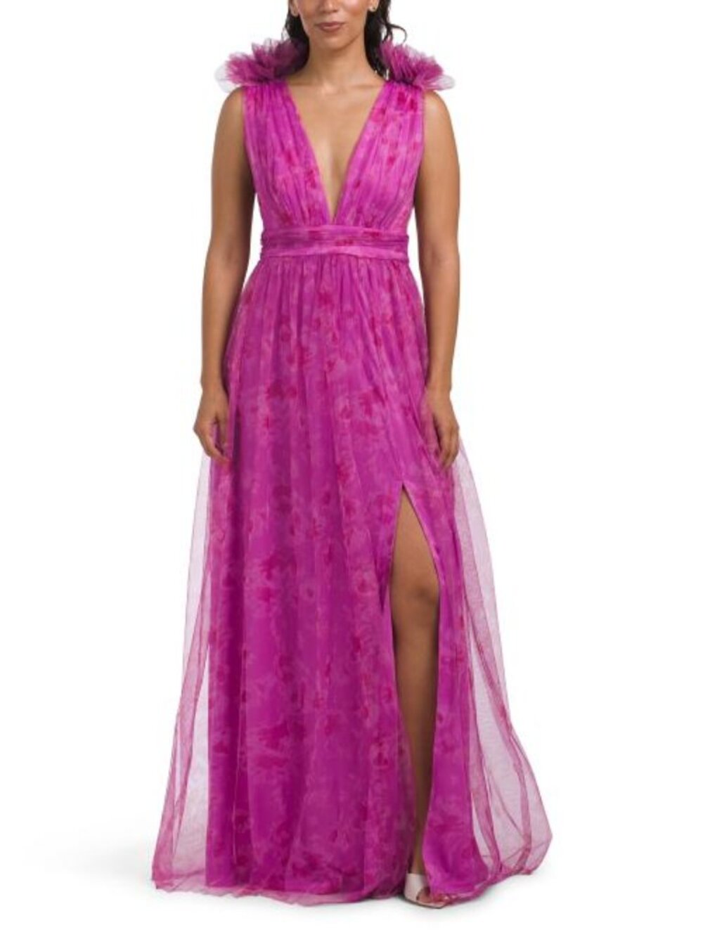 MANIJU Ruffle Sleeveless Organza Gown